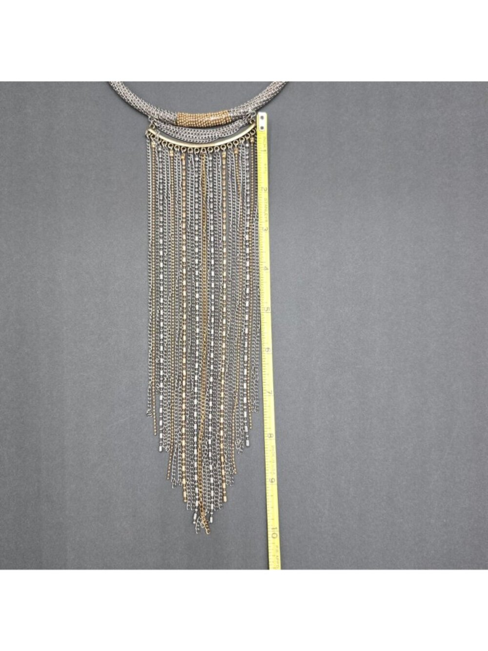 Vintage Two Tone Metal Mesh Collar Necklace Gold Silver Waterfall Fringe Choker - Picture 9 of 15